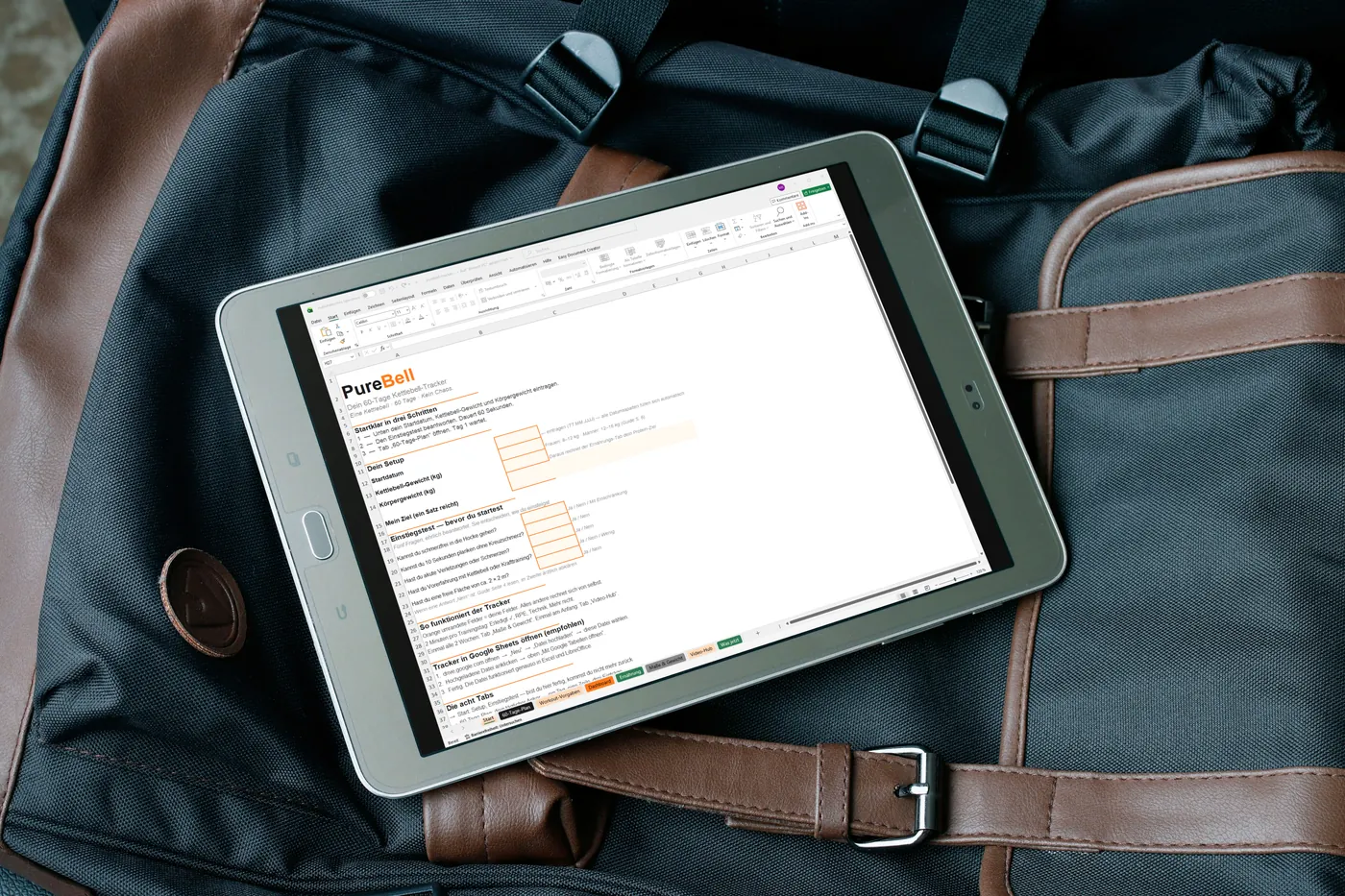PureBell Google-Sheet-Tracker auf einem Tablet