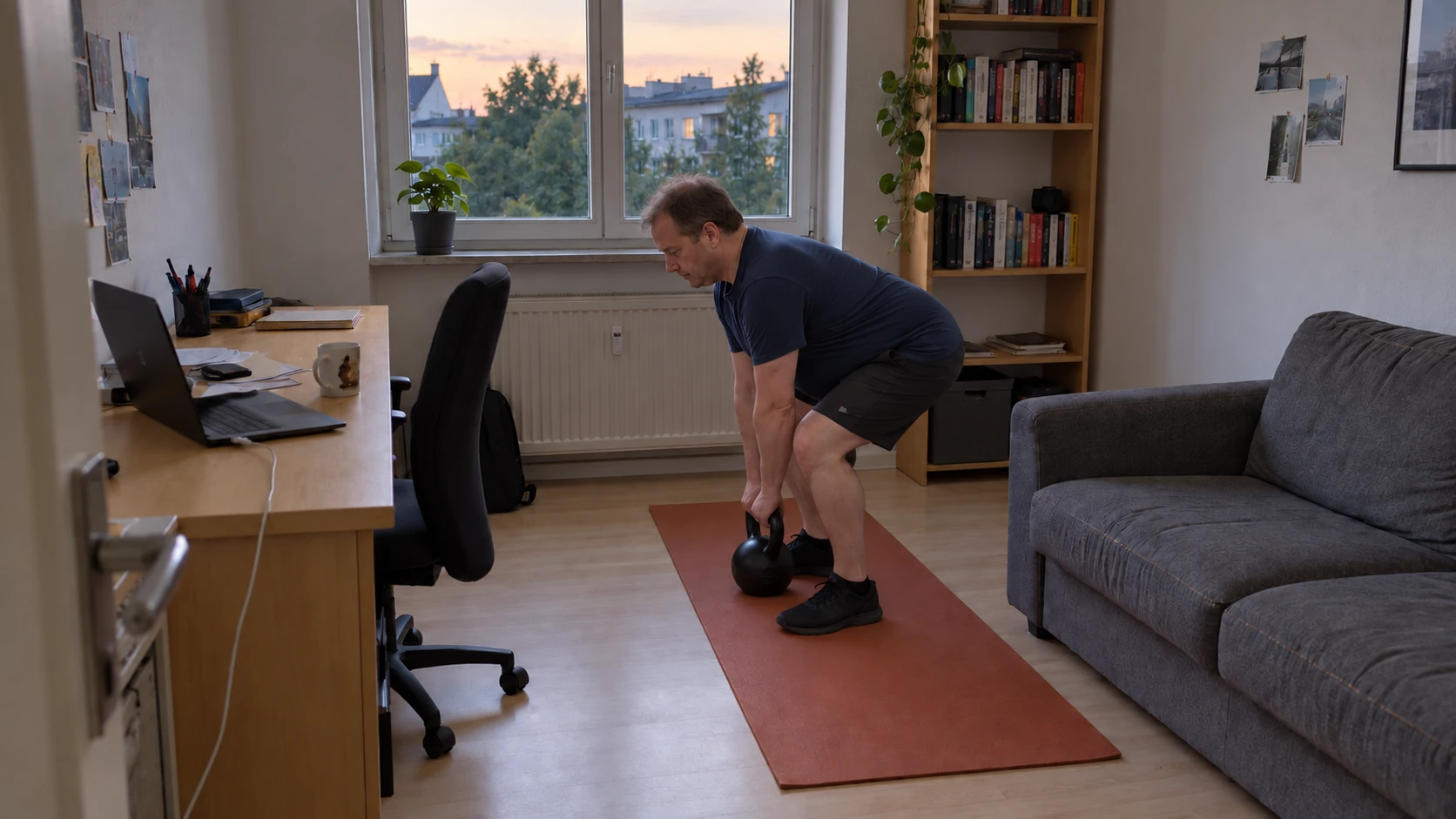 Hüftscharnier-Technik mit der Kettlebell: Hüfte nach hinten geschoben, Rücken gerade – Basisübung für Rücken-Anfänger